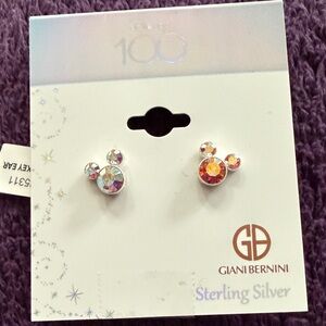 Giani Bernini NWT Sterling Silver iridescent crystals Mickey Mouse Stud Earrings